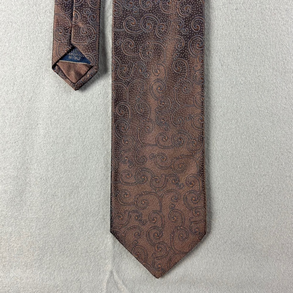 Brioni Necktie Mens OS Brown Swirl Pattern Silk Handmade Italy B08039